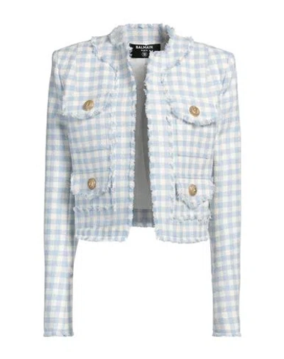 Balmain Blue Plaid Cropped Tweed Jacket