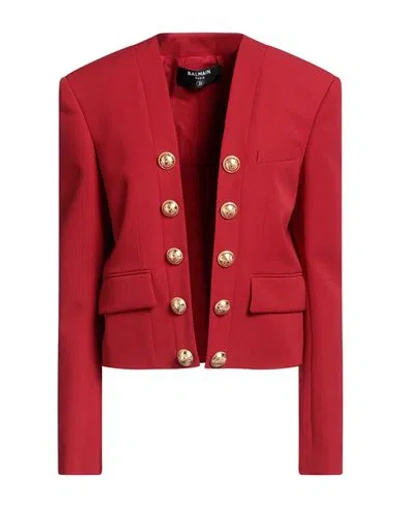 Balmain Woman Jacket Red Size 6 Wool In Gray