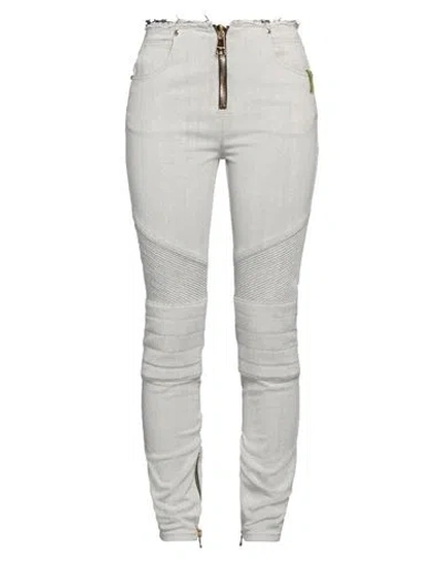 Balmain Woman Jeans White Size 4 Cotton, Elastane