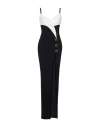 Balmain Two-tone Crepe Draped Long V-neck Split Dress In Black