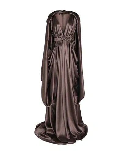 Balmain Woman Maxi Dress Dark Brown Size 8 Silk, Polyamide