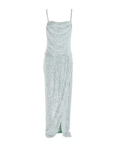 Balmain Woman Maxi Dress Light Green Size 8 Polyamide, Elastane, Acetate, Silk, Glass In Blue