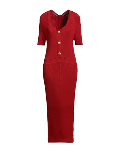 Balmain Woman Midi Dress Red Size 12 Viscose, Polyamide In Red