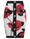 Balmain Rose Print Knit Pencil Skirt With Button Detail In Black