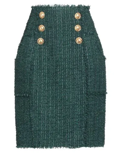 Balmain Woman Midi Skirt Green Size 6 Polyamide, Virgin Wool, Cotton