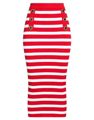 Balmain Woman Midi Skirt Red Size 8 Viscose, Polyester