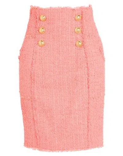 Balmain Woman Midi Skirt Salmon Pink Size 10 Polyamide, Virgin Wool, Cotton