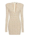 Balmain Monogram-jacquard Mini Dress In Beige