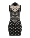 Balmain Star-patterned Knit Dress With Elegant Heart Design And Sleeveless Silhouette In Beige