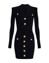 Balmain Black V-neck Knit Dress In Viscose Blend In Black