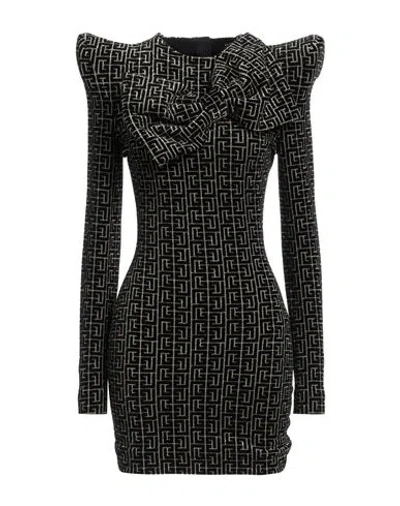 Balmain Woman Mini Dress Black Size 2 Cotton, Metallic Polyester, Polyester