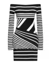 Balmain Stripe Off The Shoulder Long Sleeve Minidress In Black