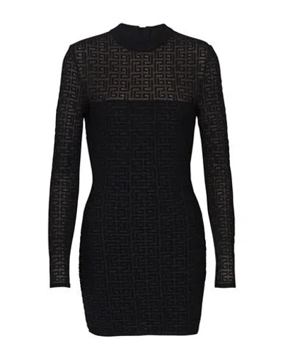 Balmain Glittered Knit Short Dress In Black