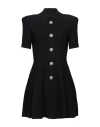 Balmain Short-sleeve Button-front Ribbed Knit Mini Shirtdress In Black