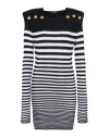 Balmain Button-embellished Striped Ribbed Cotton-blend Mini Dress In Black