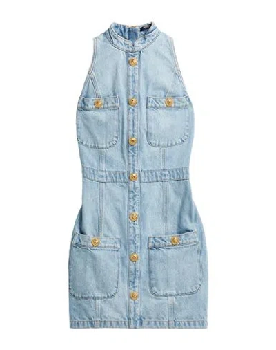 Balmain Woman Mini Dress Blue Size 4 Cotton