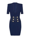Balmain Button-embellished Ribbed-knit Mini Dress In Blue