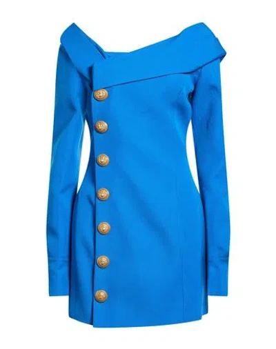 Balmain Woman Mini Dress Blue Size 8 Virgin Wool