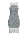 Balmain Fringed Denim Tweed Dress In Blue