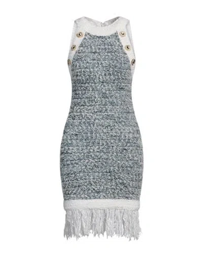 Balmain Fringed Denim Tweed Dress In Blue