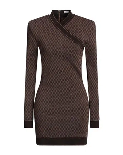 Balmain Woman Mini Dress Brown Size 8 Merino Wool, Polyester
