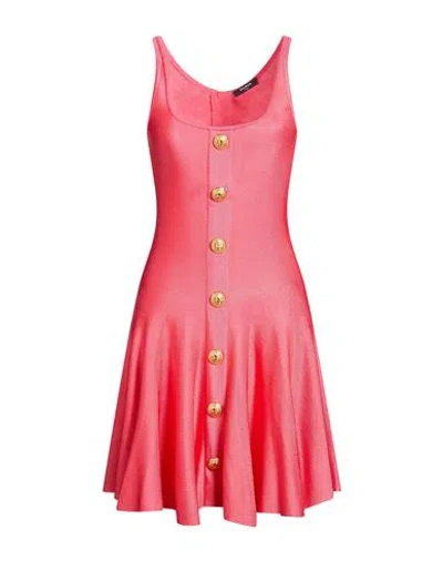 Balmain Woman Mini Dress Coral Size 8 Viscose In Red