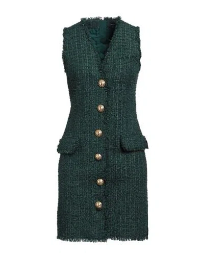 Balmain Woman Mini Dress Dark Green Size 8 Polyamide, Virgin Wool, Cotton, Viscose