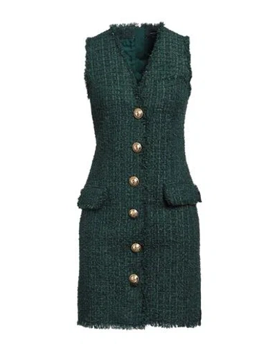 Balmain Woman Mini Dress Dark Green Size 10 Polyamide, Virgin Wool, Cotton, Viscose