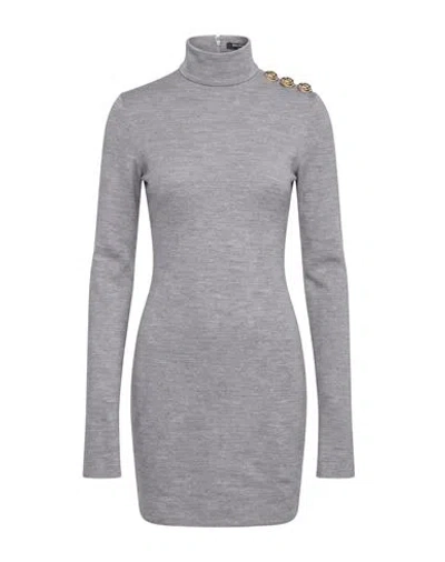 Balmain Woman Mini Dress Grey Size 8 Virgin Wool, Cotton, Polyamide In Gray