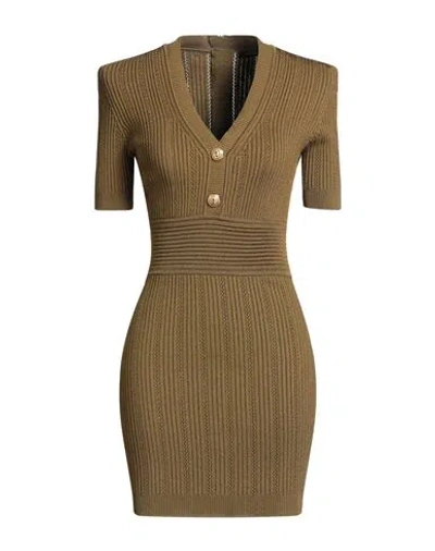 Balmain Woman Mini Dress Military Green Size 8 Viscose, Polyamide In Brown
