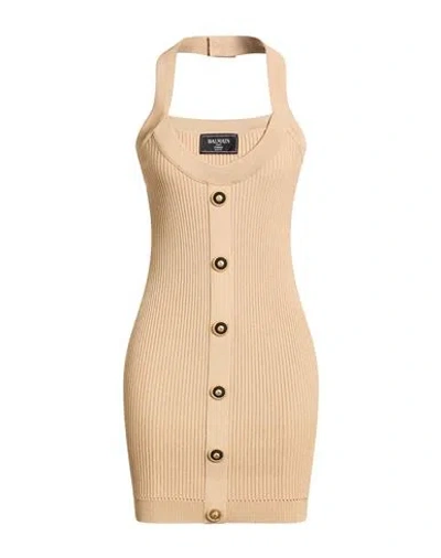 Balmain Woman Mini Dress Sand Size 6 Viscose, Polyester In Brown