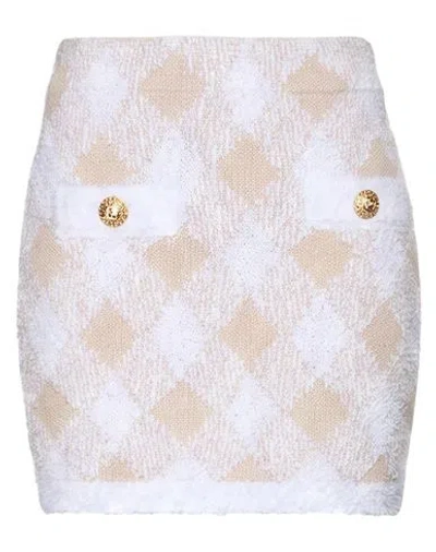 Balmain Woman Mini Skirt Beige Size 8 Polyamide, Viscose, Polyester, Metallic Polyester In White