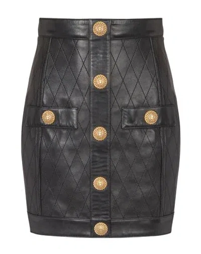 Balmain Button-detail Leather Miniskirt In Black