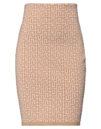Balmain Short Hw Monogram Jacquard Skirt In Beige