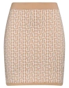 Balmain Fitted Mini Skirt With All-over Pattern In Beige