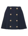 Balmain Button-embellished Pleated Wool Mini Skirt In Blue