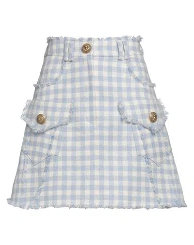 Balmain Woman Mini Skirt Sky Blue Size 8 Cotton, Polyamide