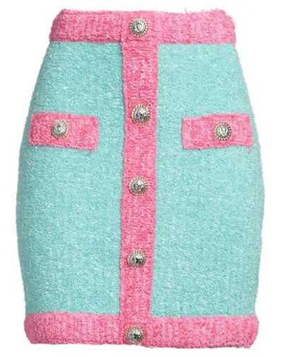 Balmain Woman Mini Skirt Turquoise Size 6 Cotton, Viscose, Polyamide, Polyester In Blue