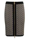 Balmain Monogram Wool Pencil Skirt With Zip In Multicolor