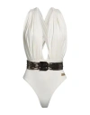 Balmain Woman One-piece Swimsuit Ivory Size 10 Polyester, Elastane In White