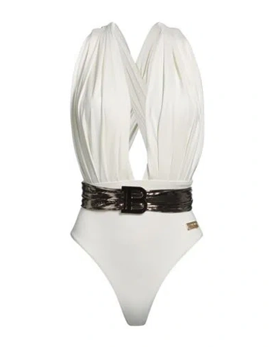 Balmain Woman One-piece Swimsuit Ivory Size 10 Polyester, Elastane In White