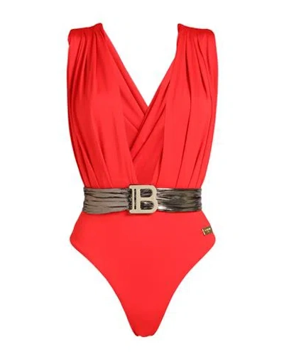Balmain Woman One-piece Swimsuit Red Size 10 Polyester, Elastane In Burgundy