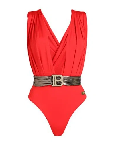 Balmain Woman One-piece Swimsuit Red Size 10 Polyester, Elastane