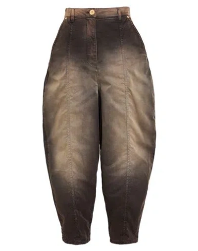 Balmain Woman Pants Charcoal Size 4 Cotton, Elastane In Brown