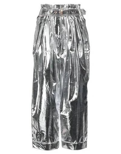 Balmain Woman Pants Silver Size 4 Polyester, Elastane