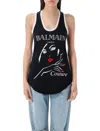 Balmain Tank Top In Black Wool And Polyester In Noir Black Rouge