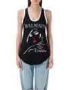 Balmain Tank Top In Black Wool And Polyester In Noir Black Rouge