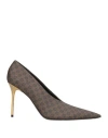 Balmain Monogram-print Pointed-toe Pumps In Brown