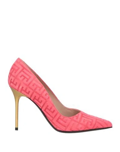 Balmain Woman Pumps Salmon Pink Size 8 Calfskin