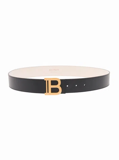 Balmain Black Smooth Calfskin B-belt Belt